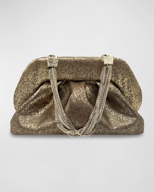 THEMOIRE Tia Palma Metallic Vegan Fabric Clutch Bag Neiman Marcus