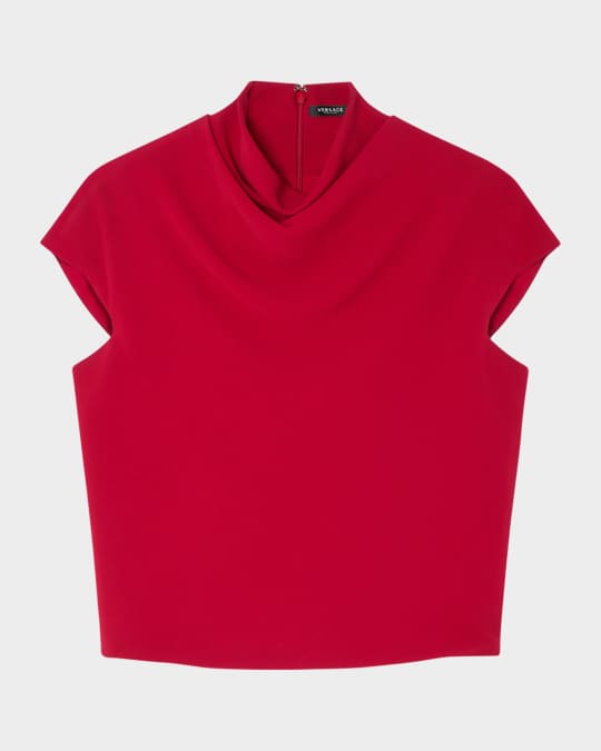 Cowl Turtleneck Cap-Sleeve Cady Blouse