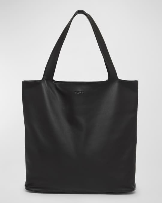 ZEGNA ブラック トートバッグ 大容量 ZEGNA Men's Soft Leather Tote Bag | Neiman Marcus