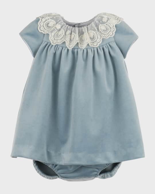 Luli & Me Girls Embroidered White Scallop Dress - Sash in Back