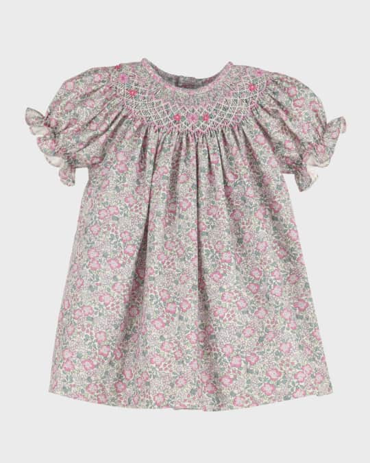 Luli & Me Baby Girls Classic Smocked BIshop Dress with Bonnet - Blue