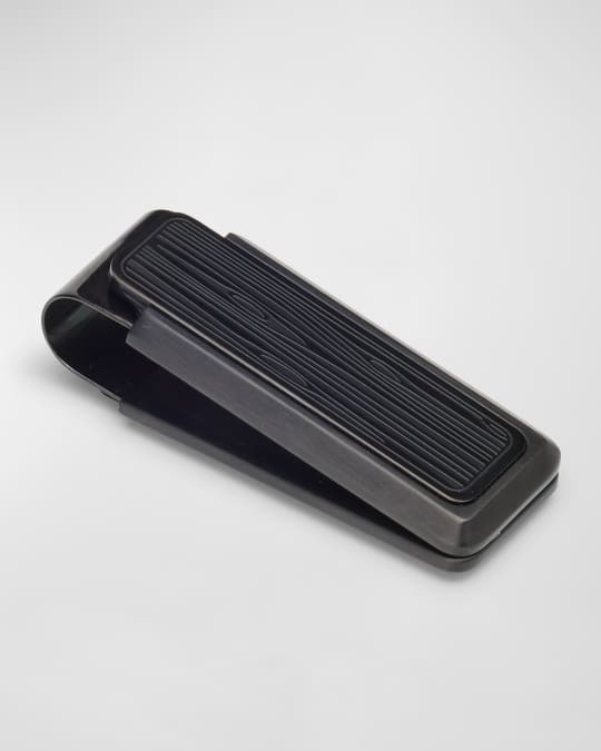 Men's Black Stainless Steel Woodgrain Money Clip