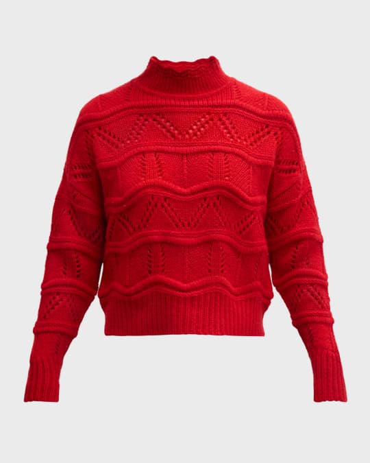 Autumn Cashmere Chunky Mock-Neck Pointelle Cashmere Sweater