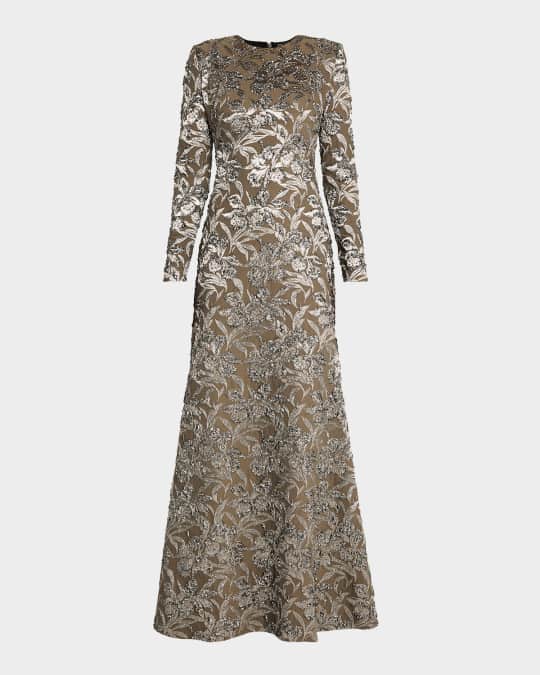 Oscar de la Renta Metallic Orchid Jacquard Gown | Neiman Marcus