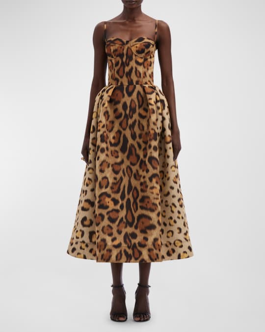 Oscar de la Renta Jaguar Faille Sleeveless Bustier Midi Cocktail Dress Neiman Marcus