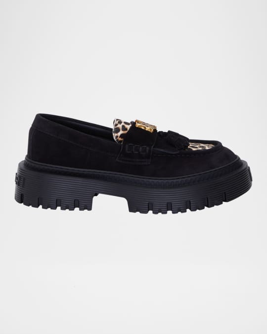 Men's MA Leather Leopard-Print Jumbo Tassel Loafers