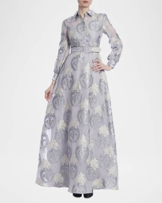 Belted Floral Jacquard Shirt Gown
