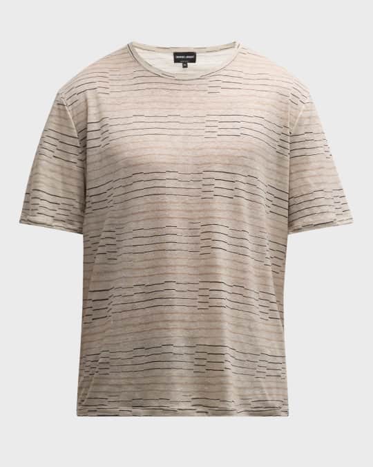Giorgio Armani Men's Uneven Striped Linen T-Shirt | Neiman Marcus