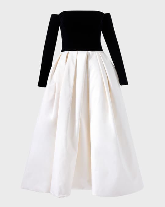 Carolina Herrera Long-Sleeve Off-The-Shoulder Velvet Midi Dress | Neiman  Marcus