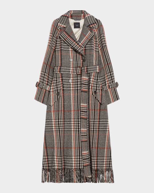 Weekend Max Mara Gommoso Belted Plaid Fringe-Trim Coat | Neiman Marcus