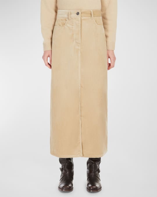 Weekend Max Mara Ghiotto Straight Cotton Corduroy Midi Skirt