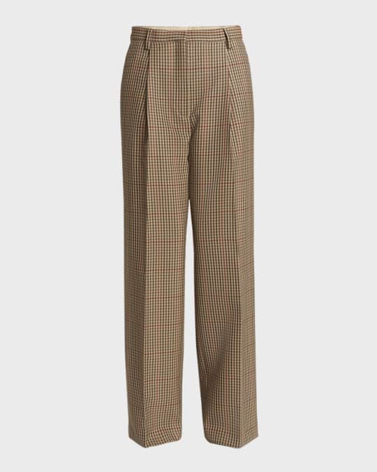 非常に高い品質 Porter Noten Van Dries Wool Pants Wide-Leg Pleated Check パンツ