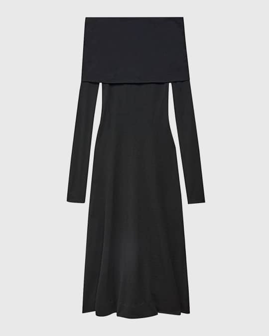 Another Tomorrow Long Shawl Off-Shoulder Wool Dress | Neiman Marcus