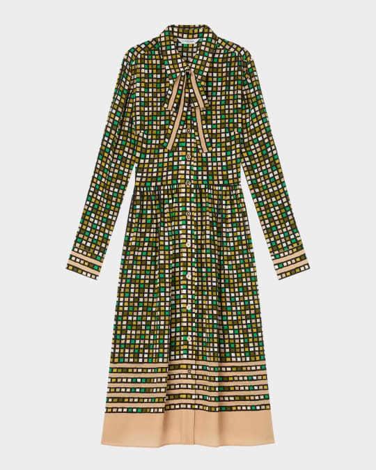 LK Bennett Ethel Geometric-Print Midi Shirtdress Neiman Marcus