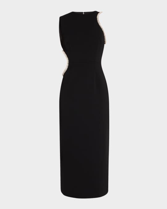 knee length dresses for ladies Crystal Embellished Crepe Long Midi Dress with A Side Slit 40 (FR) / White main image 0