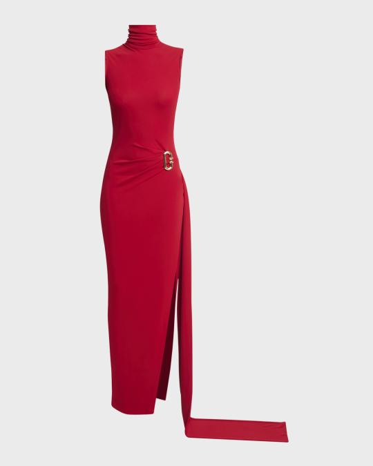 Casablanca Ruched Column Dress with Side Sash | Neiman Marcus