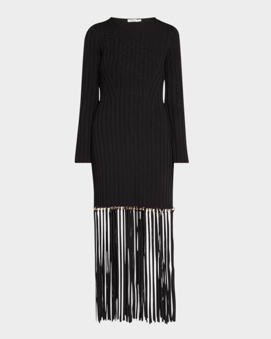 Sharron Long-Sleeve Midi Fringe Dress