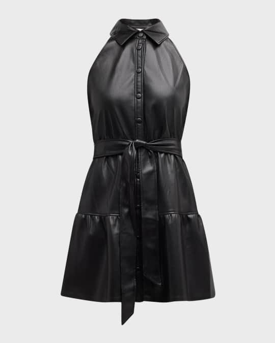 knee length dresses for ladies FAUX LEATHER TIERED DRESS main image 0