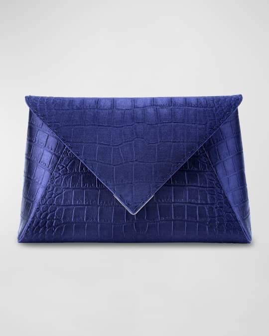 Lee Large Croc-Embossed Pouchette Clutch Bag