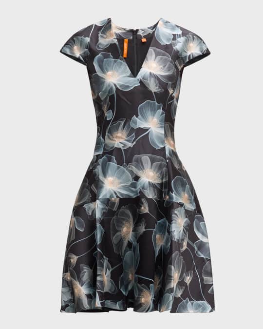 Floral Cap-Sleeve Flounce Dress