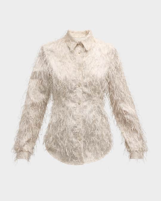 Button-Front Metallic Fringe Shirt
