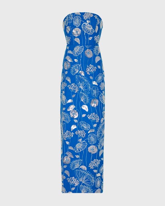 milly blue sequin dress Milly Orion Strapless Sequin Embroidered Maxi Dress