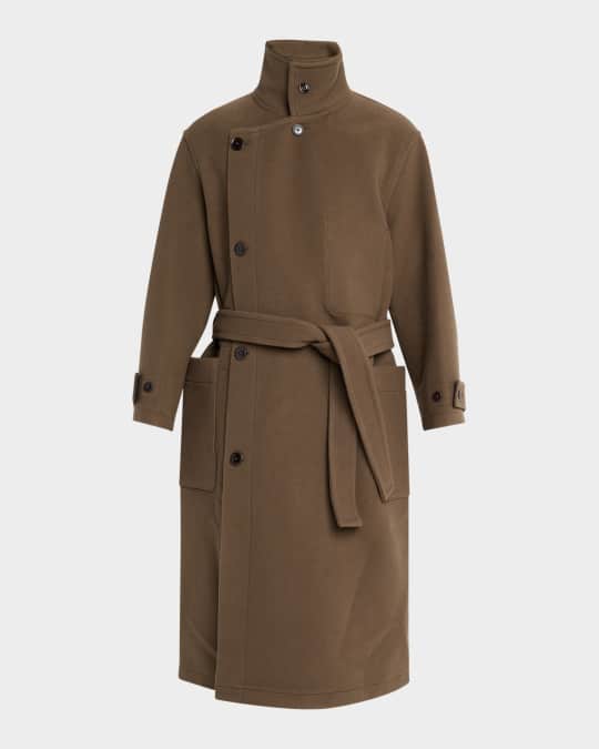 LEMAIRE Men's Double Wool Wrap Coat | Neiman Marcus