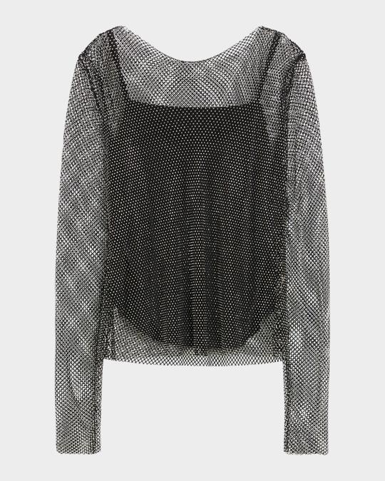 Marina Rinaldi Plus Size Agostin Rhinestone Mesh Top | Neiman Marcus