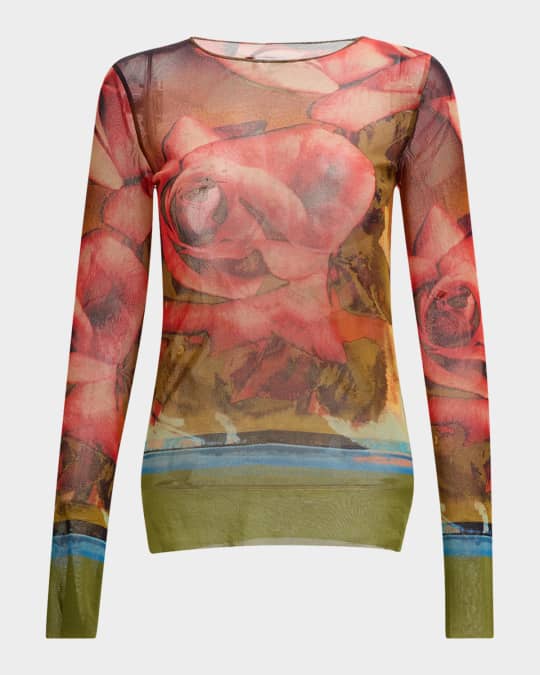 男性に人気！ Jean Paul Gaultier Roses Mesh Long-Sleeve Top | Neiman Marcus トップス
