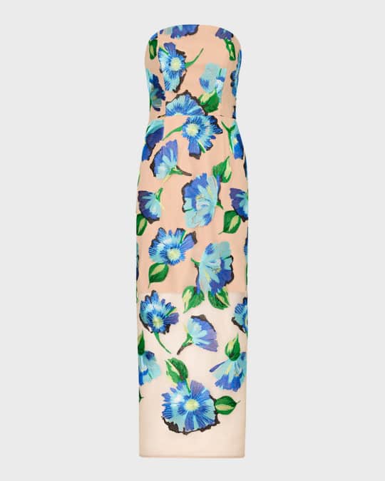Milly Pictorial Poppy Embroidered Midi Dress | Neiman Marcus