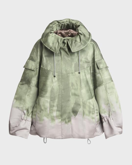 Dries Van Noten Vanilla Brushstroke-Print Hooded Balloon Jacket 