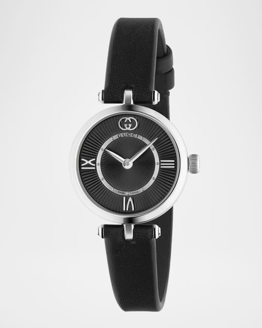 Gucci Stainless Steel Model 2000 24mm Watch with Black Leather