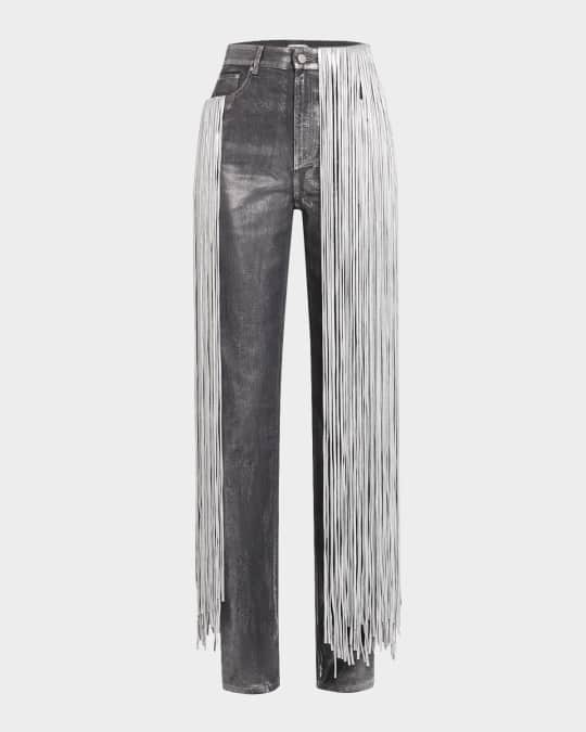 AREA Metallic Fringe Straight Leg Jeans | Neiman Marcus