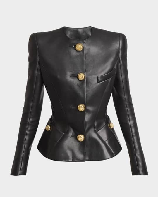 Balmain Lambskin Leather Peplum Jacket | Neiman Marcus Balmain Lambskin Leather Peplum Jacket | Neiman Marcus