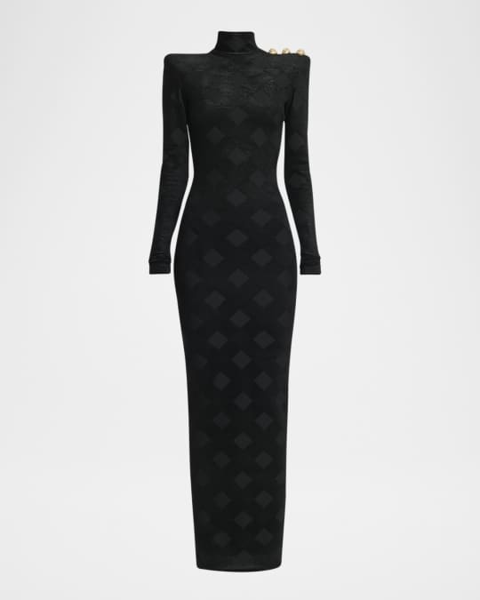 Bodycon Button-Embellished Diamond Maxi Dress