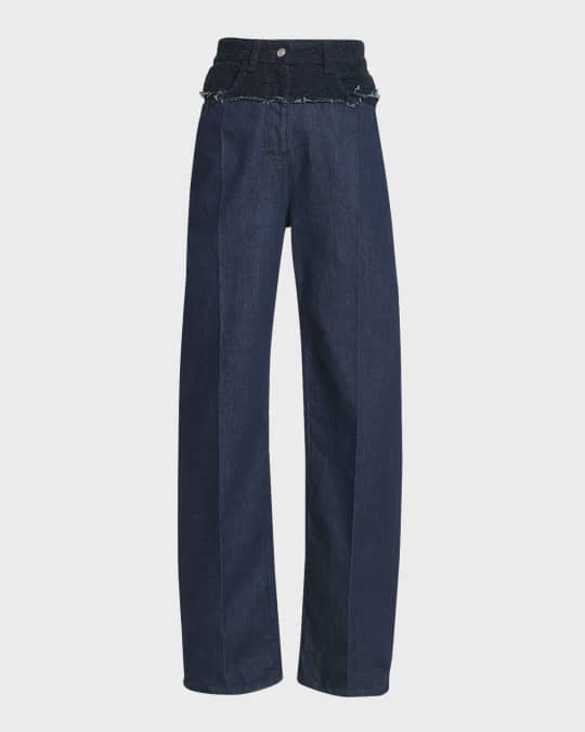 ボトムスその他 Givenchy Dark blue denim jeans Givenchy Mixed-Media Boucle Denim Straight-Leg Jeans