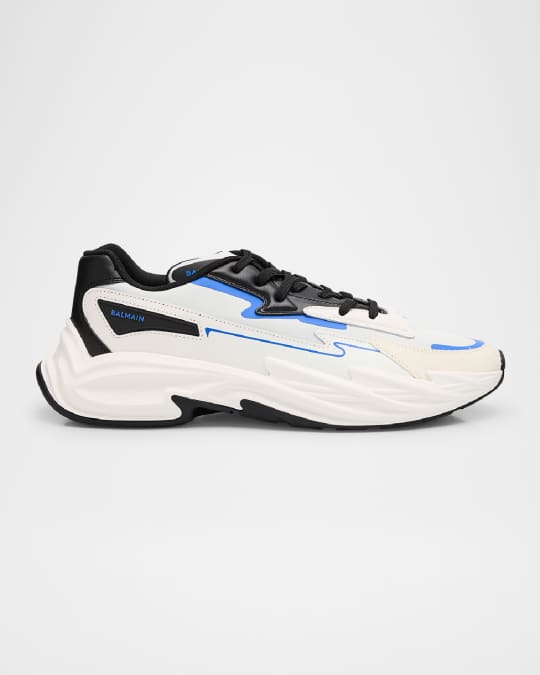 Balmain Men's Run-Row Leather and Nylon Sneakers | Neiman Marcus