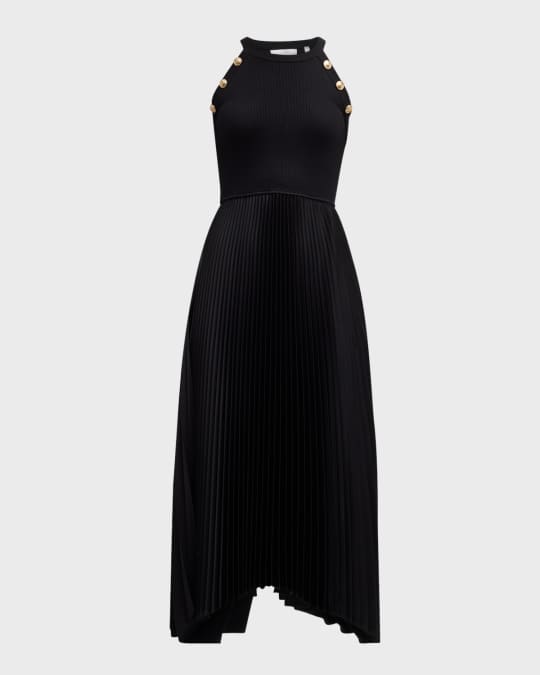 The Eliana Pleated Halter Midi Dress