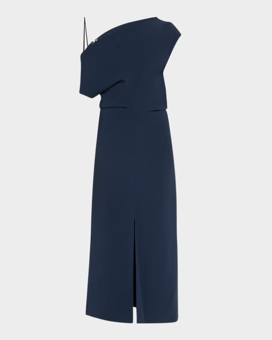 off shoulder long back dress 242M3335 Stretch Mikado Off-Shoulder Long Column Dress