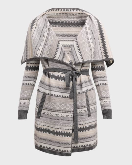 Cashmere Intarsia Stripe Drape Cardigan