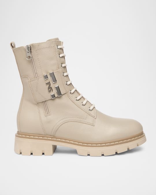 Leather Logo Cuff Combat Booties