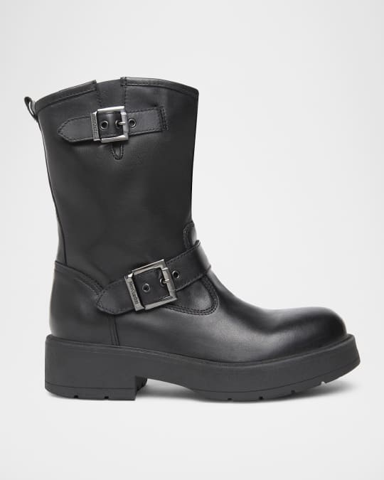 Leather Buckle Short Moto Booties