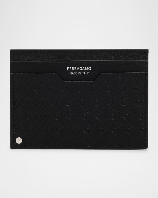 カードケース・名刺入れ SALVATORE FERRAGAMO BLACK LEATHER CARD HOLDER Ferragamo Men's Revival Gancini Leather Card Case with Flip