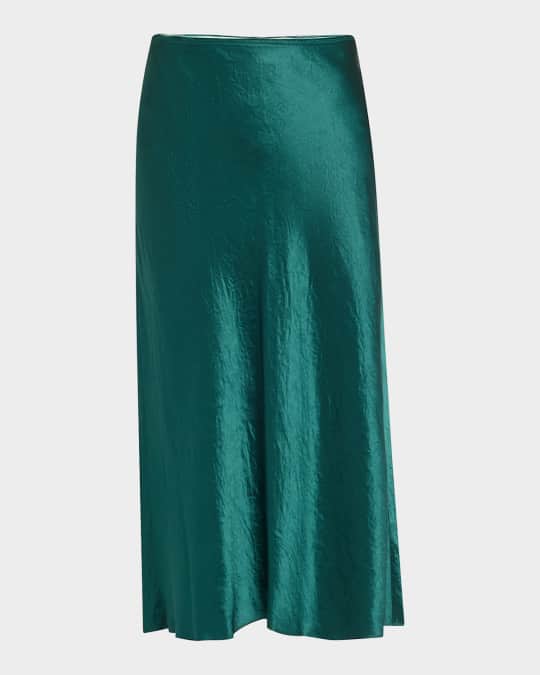 Shaped-Hem Satin Midi Slip Skirt