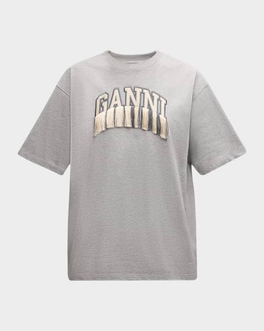 Drop Shoulder Logo Fringe T-shirt