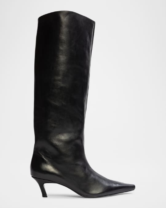 Stass Leather Kitten Knee Boots