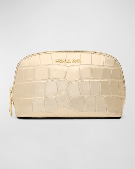 Empire Metallic Croc-Embossed Leather Pouch Bag 