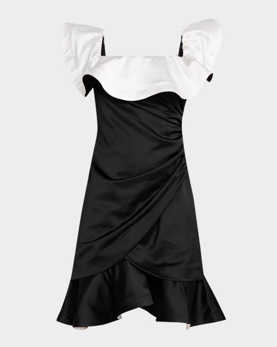 Ungaro Ruched Ruffle Satin Mini Dress | Neiman Marcus