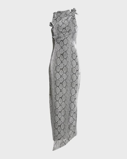 Coperni Snake-Print Asymmetric Flower Gown | Neiman Marcus