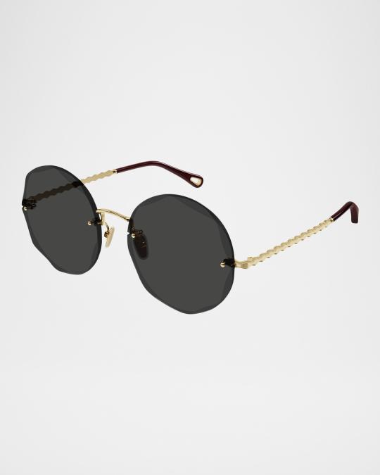 Chloe CH0254S Golden Round Metal Sunglasses | Neiman Marcus